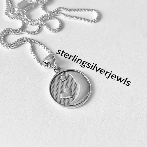 Sterling Silver I Love You To Moon & Back Necklace, Heart and Moon Jewelry Chain - Picture 7 of 13